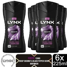 Lynx Excite 12-H Refreshing Fragrance Shower Gel Body Wash for Men, 6x225ml