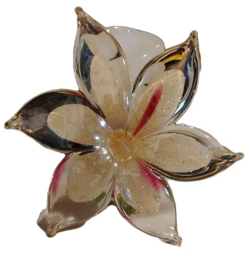 Vintage Murano Hand Blown Lily Flower Art Glass with Spiral Stem 6 Petals