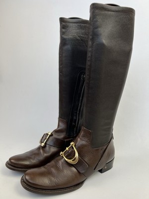 Celine Brown Leather High Buckle Boot Womens Size 37,5 Used