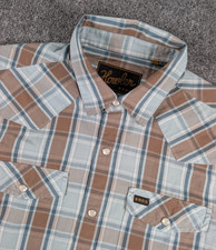 Howler Bros H Bar B Pearl Snap Shirt Mens Small Blue Brown Plaid SS Western