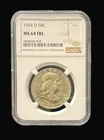 1954 D 50C Franklin Silver Half Dollar NGC MS64 FBL