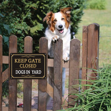 2 Pack Keep Gate Closed Signs Dogs In Yard Sign Metal Reflective Beware Of Do...