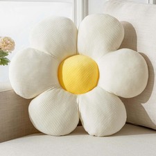 Daisy Flower Cushion, Soft Pillow For Couch Bed, 15.75 Inch, White