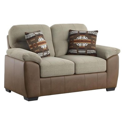 LOVESEAT W /  2 PILLOW - TWO TONE BEIGE / BROWN PU