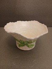Vintage 1940s Falcon Ware Bonnet Hat Vase/Planter with Green Ribbon.