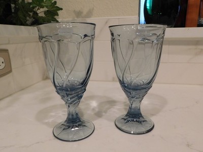 2 Noritake Sweet Swirl Light Blue 12oz Ice Tea Goblets New