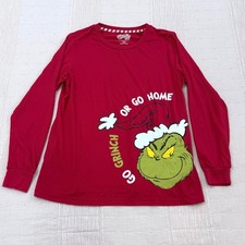 Dr. Seuss The Grinch Pajama Top Kids S 4-6 Red Go Grinch Or Go Home Shirt