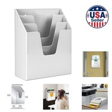 Vertical Triple File Folder Holder Organizer 9 x 4 x 13 Inches White Desktop