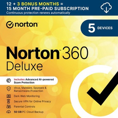 Norton 360 Deluxe 2026 5 Geräte für 15 Monate Emailed Key EU UK - 5 Min Lieferung