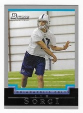 2004 Bowman Rookie Jim Sorgi Indianapolis Colts Football Card #198 RC. rookie card picture