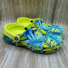 Crocs Classic Clog Mens Size 9 Blue Yellow Tropical Floral Slides Sandals 204612