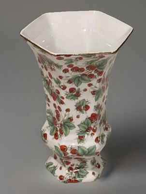 Formalities By Baum Bros. Strawberry Chintz Gold Trim Vase 8  Mid-century Modern