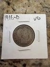 1916 D Barber Quarter 25c. Very Good Condition. Last Year Of Issue. 90% Silver.