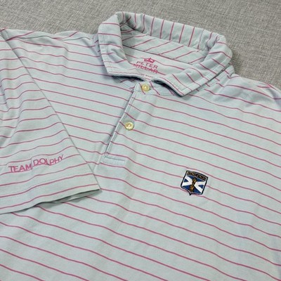 Peter Millar Kinloch Golf Club Polo Shirt Mens L Blue Pink Striped