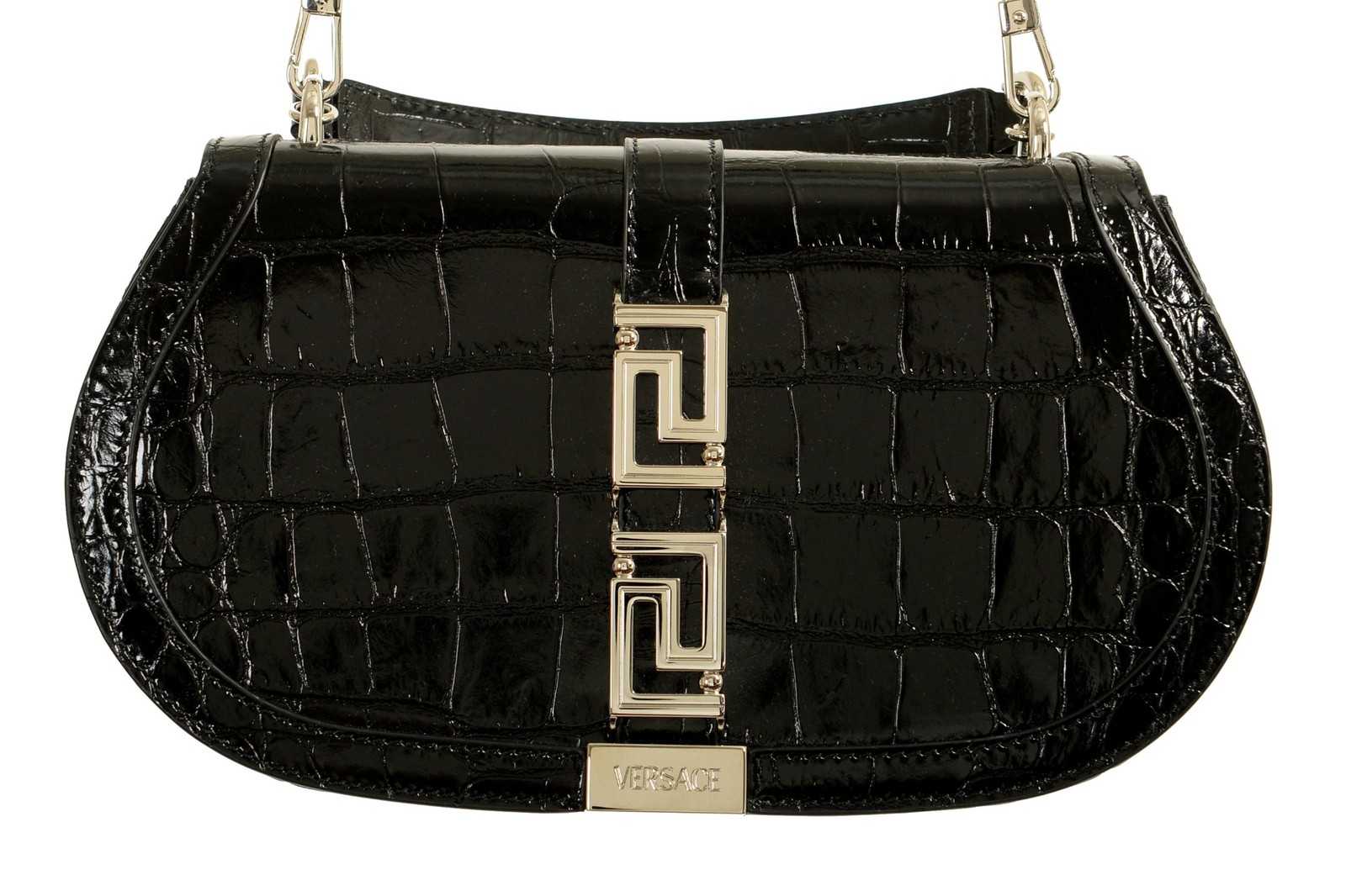 Versace Women's Black Croc Print 100percent Leather Greca Goddess Shoulder Bag image 2