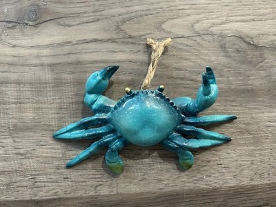 HEAVY RESIN BLUE GREEN CRAB ORNAMENT SEA LIFE FIGURINE