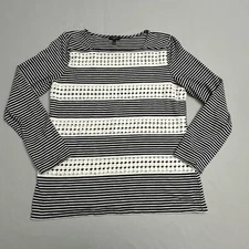 Talbots Top Womens Medium Petite Mp Striped Crochet Trim Cotton Modal Stretch
