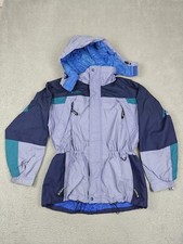 Vintage Columbia Ski Jacket Youth 18-20 Blue Colorblock Down Hooded Zip 90s