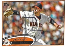 2012 Jeremy Affeldt SF Giants Signed Topps Trading Card