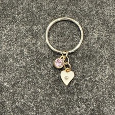 Gold Tone Heart Charm Keychain with Pink Crystal Dangle