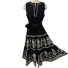 Elie Tahari Embroidered Midi Dress Sleeveless Fit and Flared Black US 12