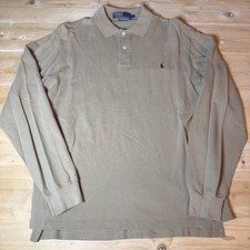 Vintage Polo Ralph Lauren Shirt Mens L Tan Polo Golf Long Sleeve Pony Logo Rugby