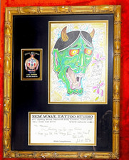Lal Hardy Signed Original Hannya Tattoo Art Framed New Wave Tattoo London 2002
