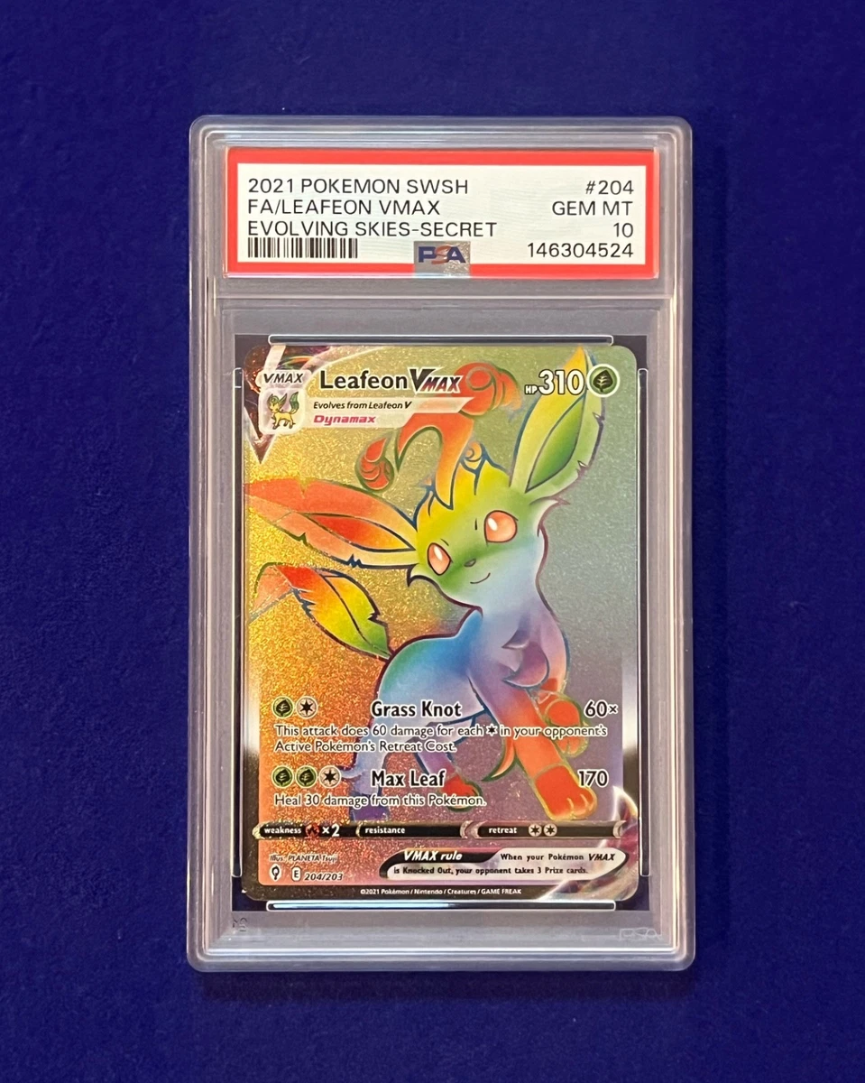 leafeon vmax pokemon card 204/203 PSA 10 Grass / 310 / VMAX Leafeon VMAX (Rainbow Rare) -