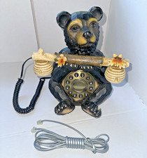 2006 Black BEAR Corded Phone BEE HIVES Oak Leaves Acorns on Handle WORKS 