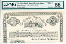 Bank of Australasia New Zealand 1 Pound 1895 PROOF Dunedin PMG 55