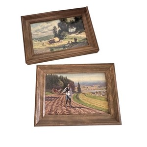 Vintage Framed Prints Of Rural Landscape Scenes Picture Frame Set Of 2
