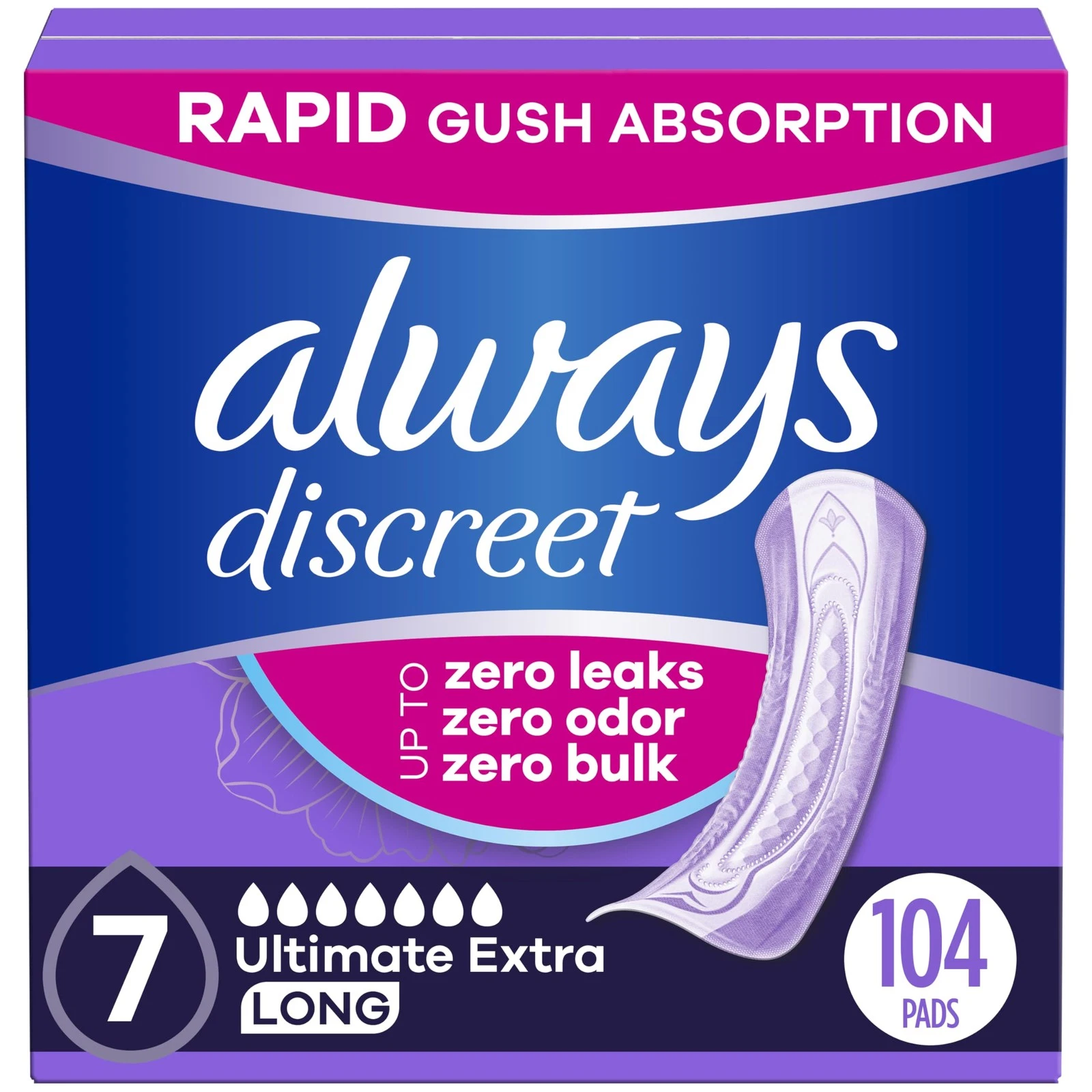 Ultimate Extra Absorbent Incontinence Pads for Women, 104 Count, Long Length