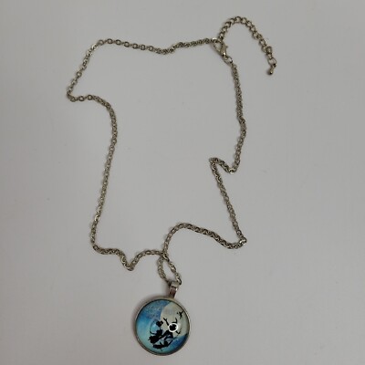 Peter Pan Silver Glass Pendant Necklace Think Happy Thoughts 20'' Wendy Shadows