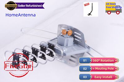 Outdoor TV Antenna Motorized Amplified HDTV 4K 1080P 360° Rotation + Pole
