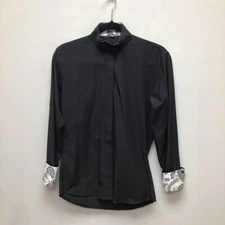 Royal Highness Equestrian Womens Button Up Shirt Black Long Sleeve Mock Neck 34
