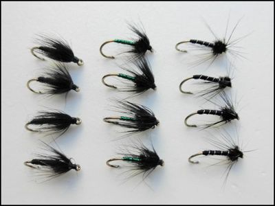 Spinnenforellen Fliegen, 12er Pack Wet Spider, Pearl, Magic & Black Spider, gemischt 12/14