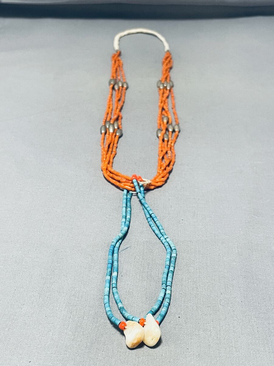 Native American One Of The Best Vintage Santo Domingo Coral Sterling Silver Necklace Native American One Of The Best Vintage Santo Domingo Coral Sterling Silver Necklace