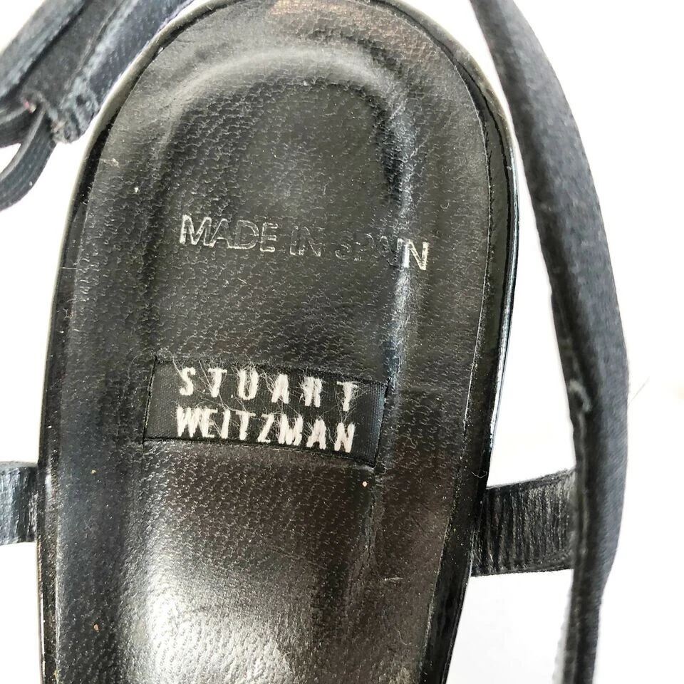 Stuart Weitzman Slingback Leather Pump Heels Womens 8.5 AA Black Peep Toe Buckle - Image 3 of 4