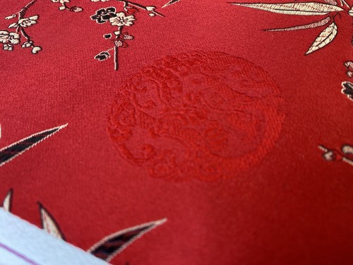 Cherry Blossoms Brocade on Red Silk Brocade FINE FABRIC roll with several yards - Picture 3 of 8