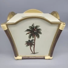 Wamsutta Palm Tree Tissue Box Cover Holder Ivory Gold Green Tropical 