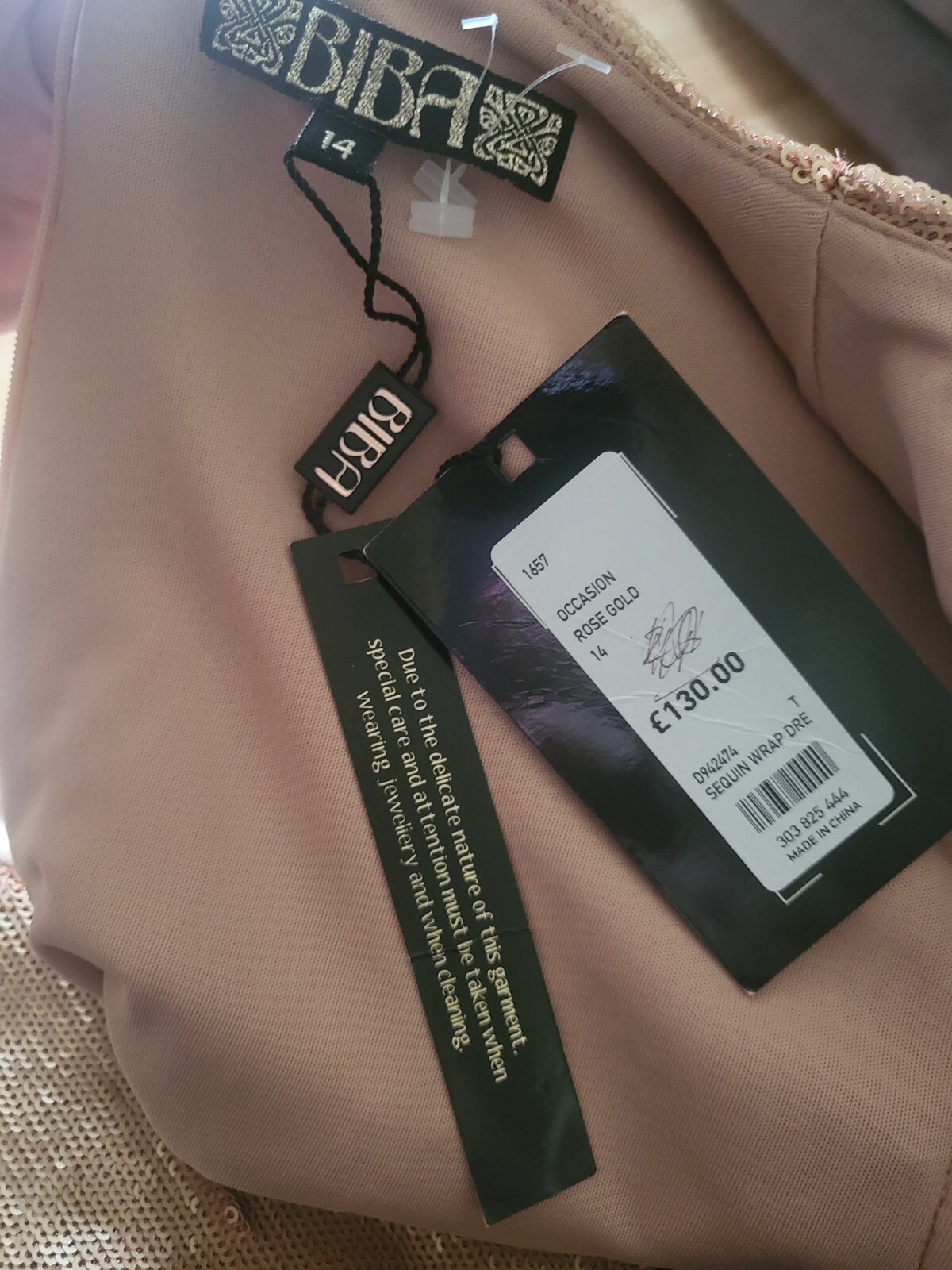 BNWT RRP £130 Biba Dress Size 14 Rose Gold Sequin Wedding Christmas