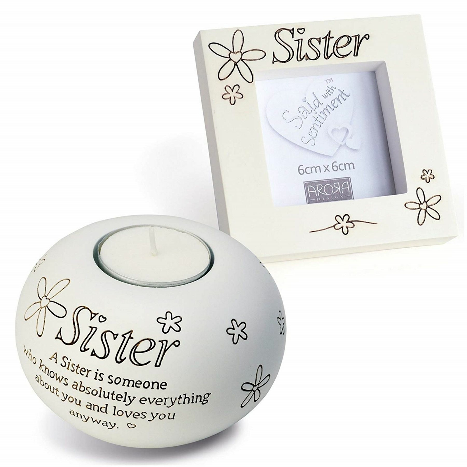 Sister Photo Frame Candle Holder Set Family Gift Idea Boxed Said With Sentiment
