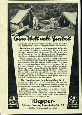 Klepper - A World Full of Freedom - Folding Boat Plant Rosenheim -- Advertising from 1928 