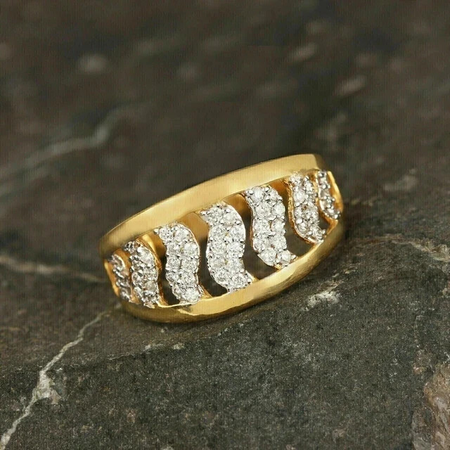 14K Yellow Gold Plated Moissanite Round Cut Engagement Ring Tester Pass-image