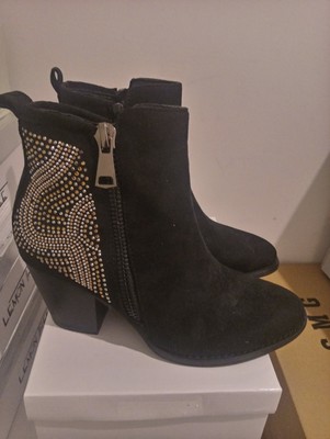 Botines camperos negros y cristales inscrustado con tacon mediano | eBay