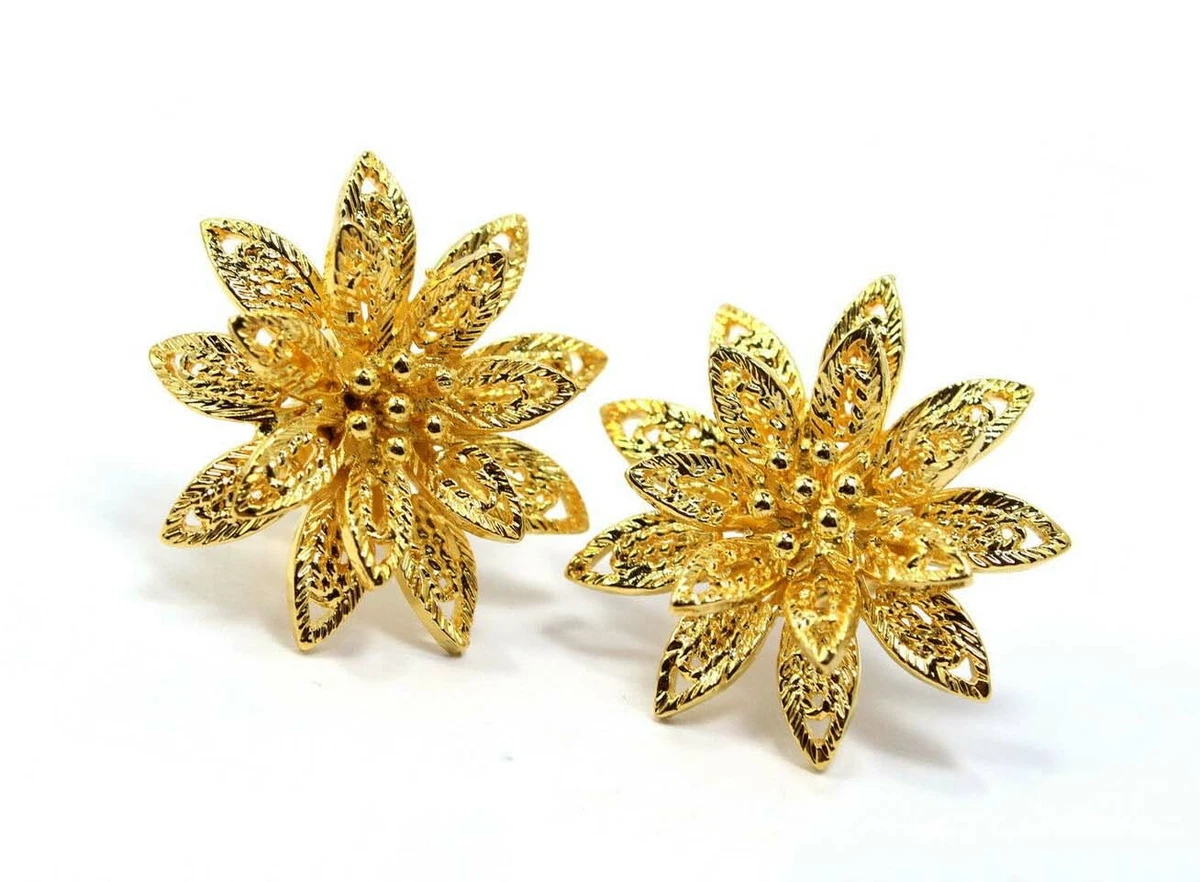 22 mm Flower 22K 24K Thai Baht Yellow Gold Plated Stud Earrings
