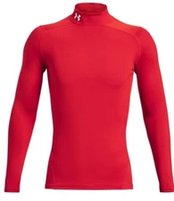 Men's ColdGear Red  Compression Mock Long Sleeve Shirt Sz Large And Xlarge 