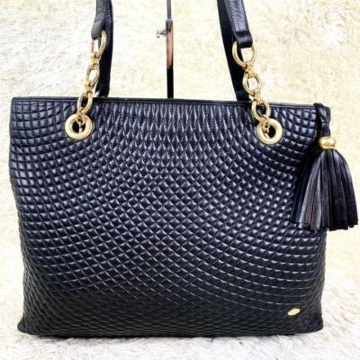 Auth BALLY Chain Handbag Tote Shoulder Bag #7707 Black Leather 
