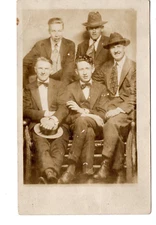 Group of Happy Smiling Men Friends-Studio Pose-Vintage Real Photo RPPC Postcard