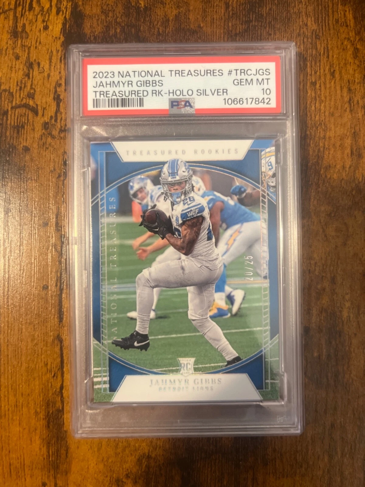 Jahmyr Gibbs Panini National Treasures Treasured Rookies #TRCJGS Holo Silver